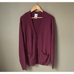 Vintage John Blair Mens Ribbed Button Up Cardigan Size XL Burgundy Grandpacore